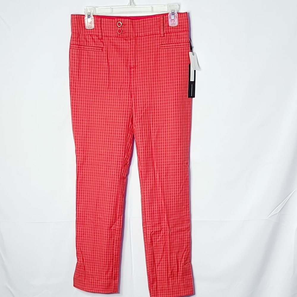 NWT Anthropologie straight leg checkered red career business work pants sz 2 - Picture 2 of 11